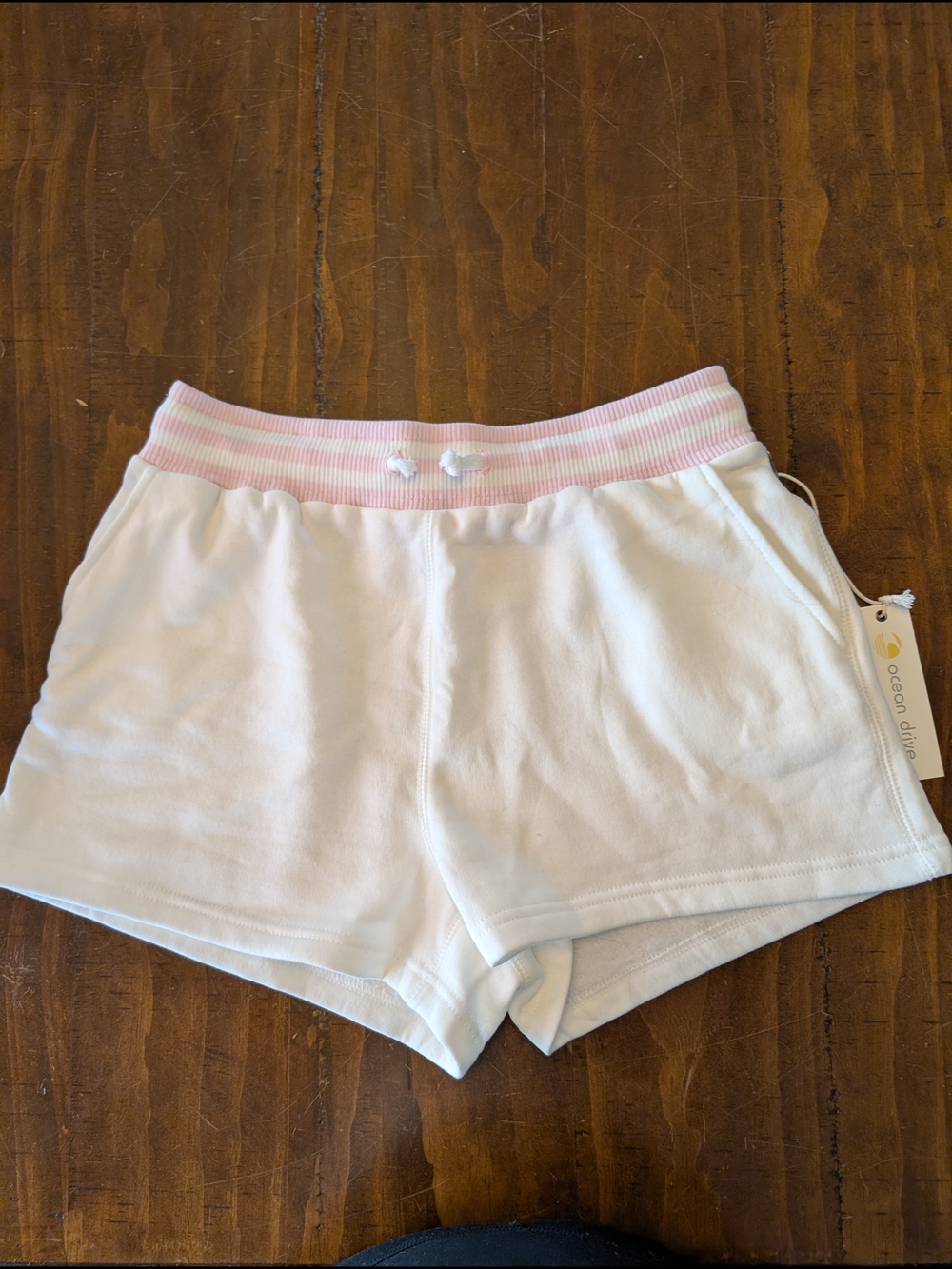 Ocean Drive White Shorts with Pink Waistband